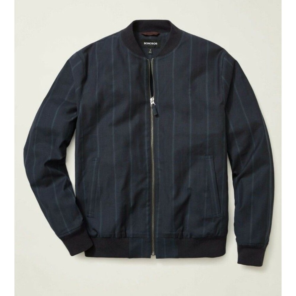 Bonobos The Boulevard Mens Sz S Collar Bomber Jacket Stripe Blue NEW